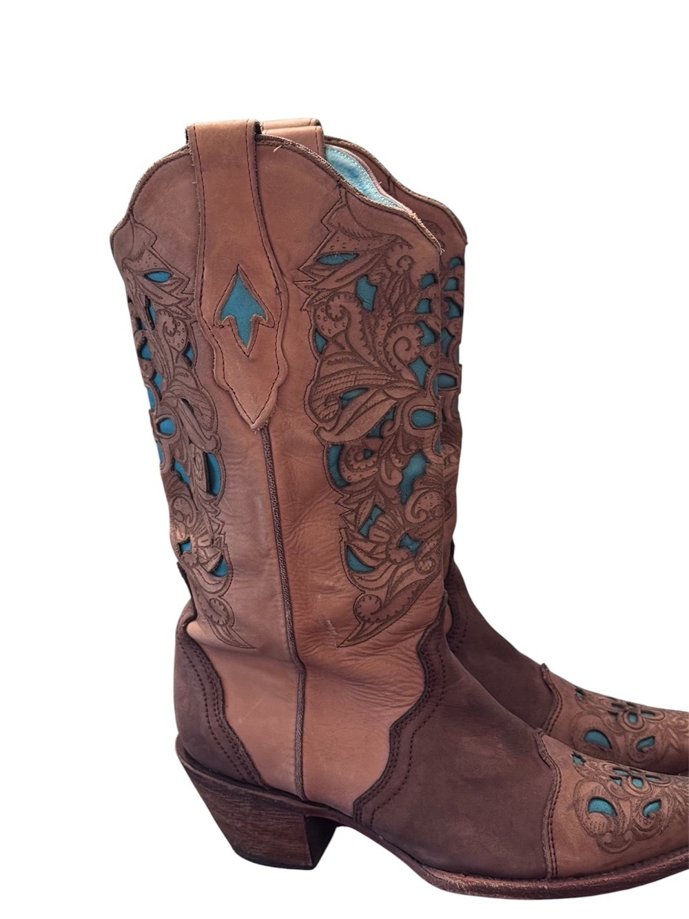 Corral Vintage Brown Turquoise Laser Tool Women's Boots C1620 - Picture 7 of 13